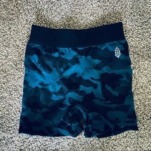 Free People Movement blue camouflage tight shorts